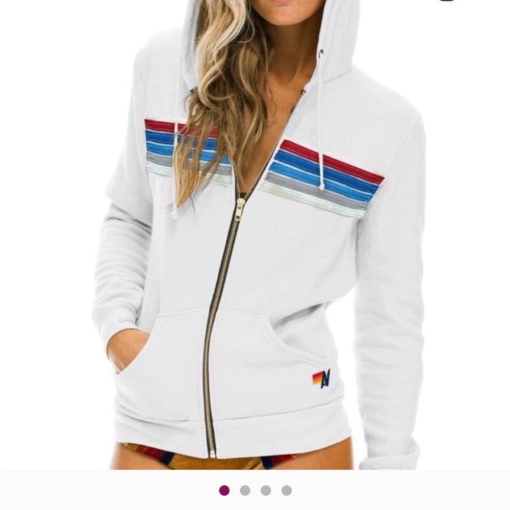 Aviator Nation White Hoodie with Multicolor Stripes